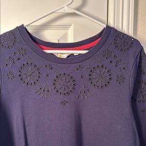 Boden cotton Navy Blue Long Sleeve Dress with embroidery 14R
